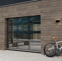 Панорамные ворота ALUTECH серии AluPro с минеральным фасадным остеклением PLANIBEL BRONZE, 3000×3500 мм